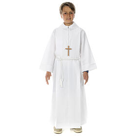 Holy Communion Alb with 2 pleats fake hood s1