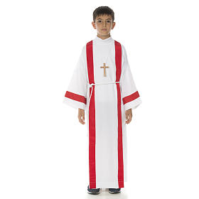 Túnicas Primeira Comunhão: Alva Primeira Comunhão bordas vermelhas Túnicas Primeira Comunhão: Alva Primeira Comunhão bordas vermelhas