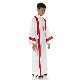 Túnicas Primeira Comunhão: Alva Primeira Comunhão bordas vermelhas Túnicas Primeira Comunhão: Alva Primeira Comunhão bordas vermelhas