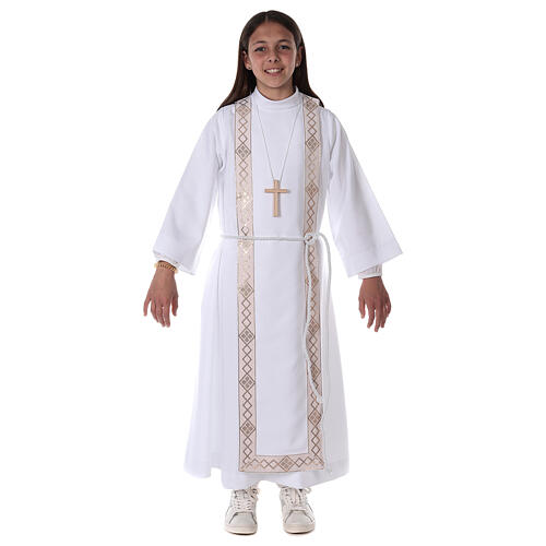 Abito prima comunione unisex scapolare bordi oro 6