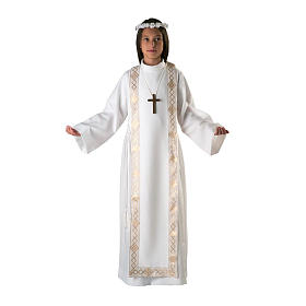 Túnicas Primeira Comunhão: Alva Primeira Comunhão menina escapulário bordas ouro Túnicas Primeira Comunhão: Alva Primeira Comunhão menina escapulário bordas ouro