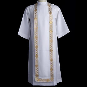 Túnicas Primeira Comunhão: Alva Primeira Comunhão menina escapulário bordas ouro Túnicas Primeira Comunhão: Alva Primeira Comunhão menina escapulário bordas ouro