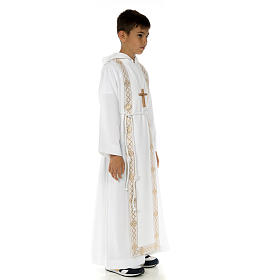 Túnicas Primeira Comunhão: Veste Primeira Comunhão escapulário bordas ouro Túnicas Primeira Comunhão: Veste Primeira Comunhão escapulário bordas ouro