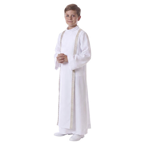 Túnica unisex Primeira Comunhão escapulário bordas ouro 5