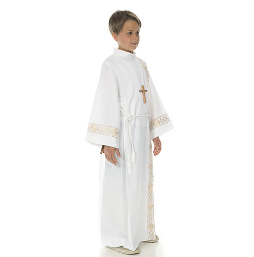 First communion alb with 2 pleats and golden edge 12