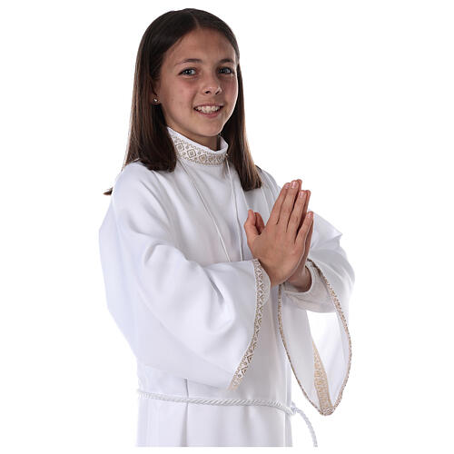 First Holy Communion alb for girl golden sleeves edge 2