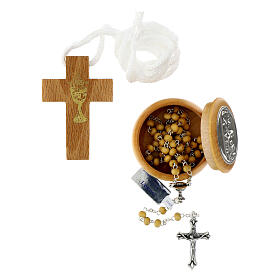 First Communion set, Cross, rosary and Rosary box
