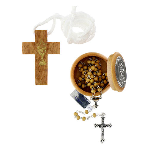 First Communion set, Cross, rosary and Rosary box 1