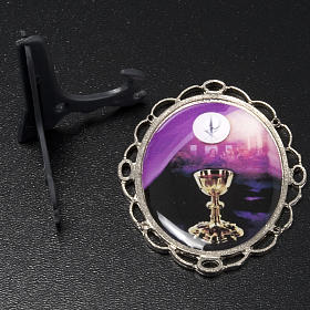 Religiöse Geschenke: Kleines Bild aus Metall Kelch und Hostie mit Gestell