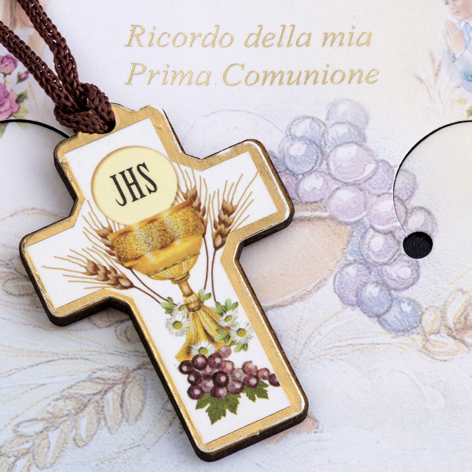Croix Pour Enfant Première Communion Or 333 8 Carats - Pendentif Bicolore 19 Mm Orné De Croix Avec Chaîne Gourmette 38 Cm - Brillant Dans Un Étui