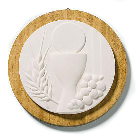 Obraz okrągły Komunia biały z drewnem