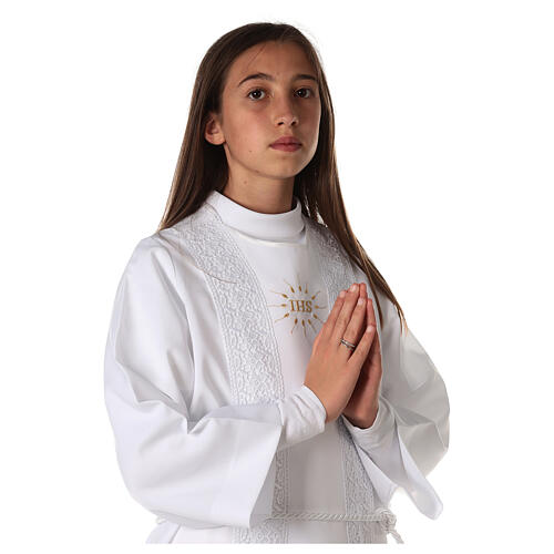 First Holy Communion alb for girl with macramé embroidery 7