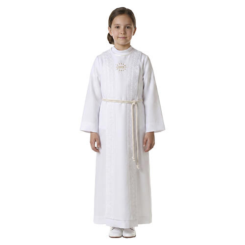 First Holy Communion alb for girl with macramé embroidery 6
