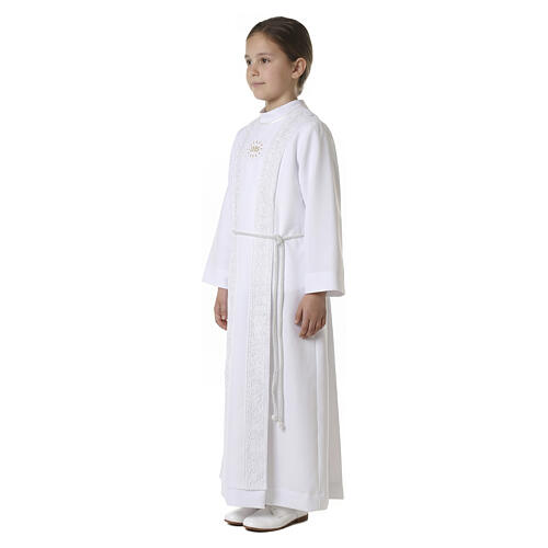 First Holy Communion alb for girl with macramé embroidery 7