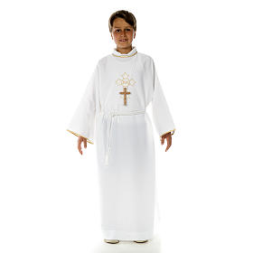 First Communion Albs: First Communion alb for boy with gold cross First Communion Albs: First Communion alb for boy with gold cross