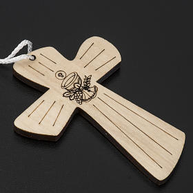 Cross first communion wood with chalice and host, 9,8x7,2cm.