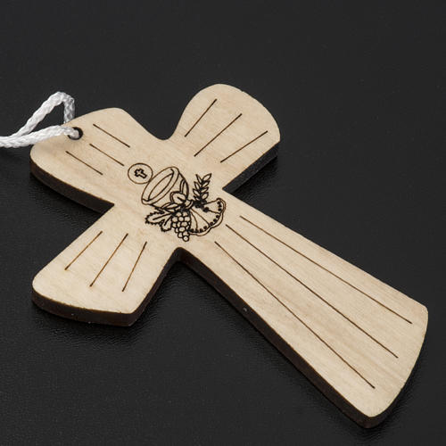 Cross first communion wood with chalice and host, 9,8x7,2cm. 2