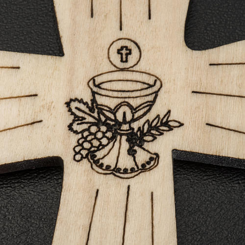 Cross first communion wood with chalice and host, 9,8x7,2cm. 3