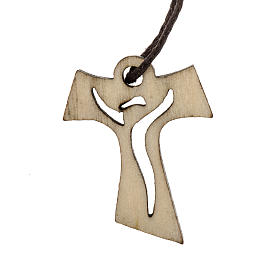 Tau Cross first communion wood risen Christ, 3,3x2,4cm.