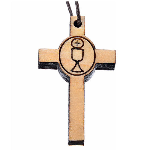 Cross first communion wood with chalice, 3,9x2,1cm. 1