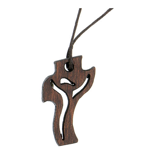 dunkles Holzkreuz für Erstkommunion Motiv Wiederauferstandener 3,6x2,0 cm 1