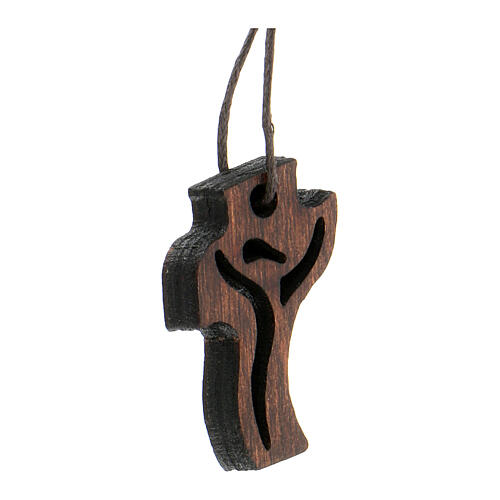 dunkles Holzkreuz für Erstkommunion Motiv Wiederauferstandener 3,6x2,0 cm 2