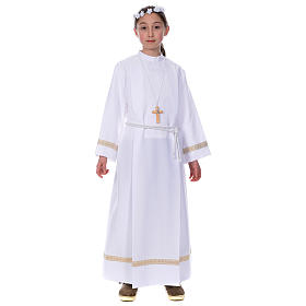 Túnicas Primeira Comunhão: Túnica para Primeira Comunhão com plissado borda ouro