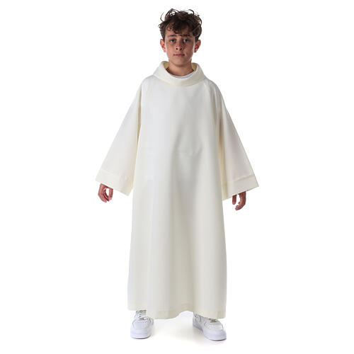 First communion alb in ivory color, simple model 1