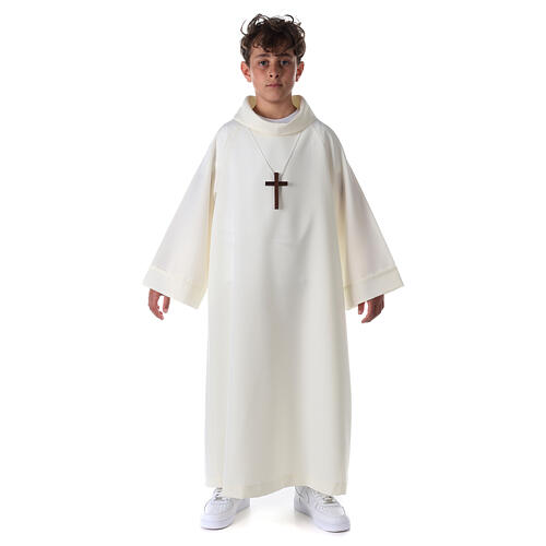 First communion alb in ivory color, simple model 3