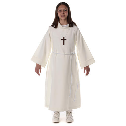 First communion alb in ivory color, simple model 4