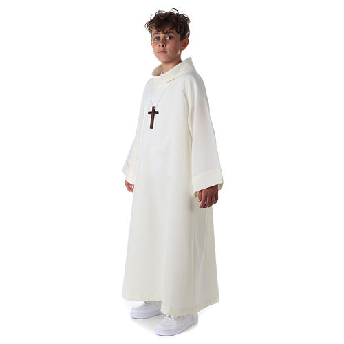 First communion alb in ivory color, simple model 5