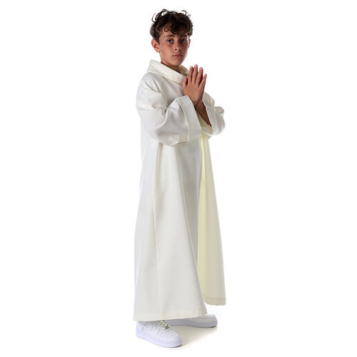 First communion alb in ivory color, simple model 7