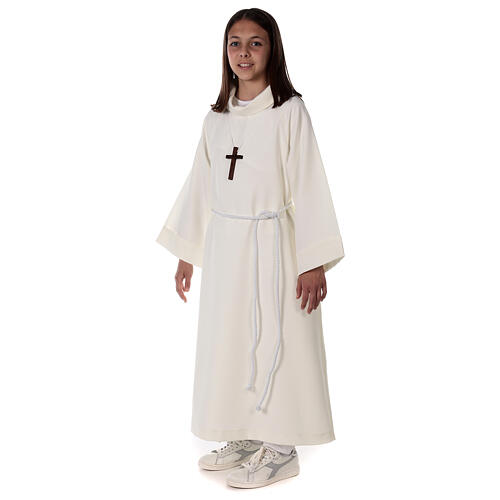First communion alb in ivory color, simple model 8