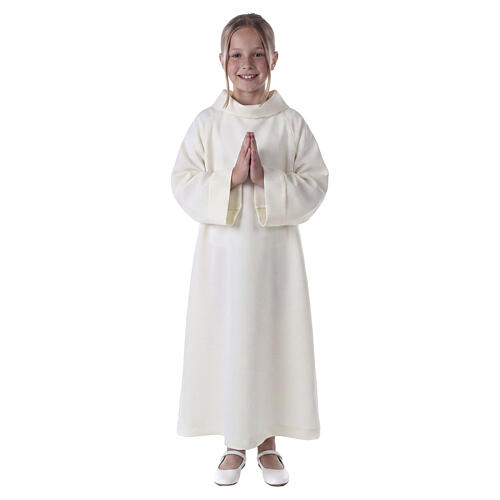 First communion alb in ivory color, simple model 1