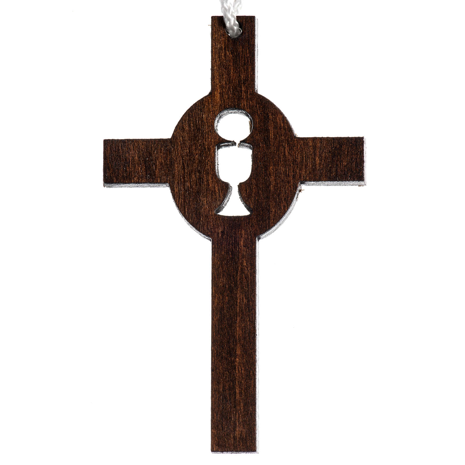 Cross first communion dark carved wood with chalice and host. online