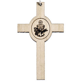 Cross first communion wood with chalice and host.