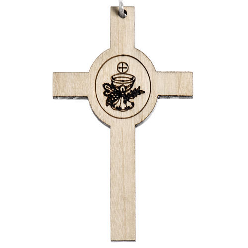 Cruz madeira Primeira Comunhão cálice e hóstia 1