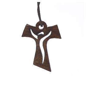 dunkles Holzkreuz für Erstkommunion Motiv Wiederauferstandener 3,4x2,4 cm