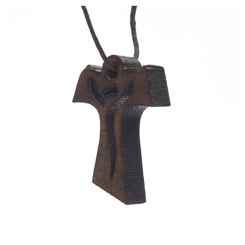 dunkles Holzkreuz für Erstkommunion Motiv Wiederauferstandener 3,4x2,4 cm 2