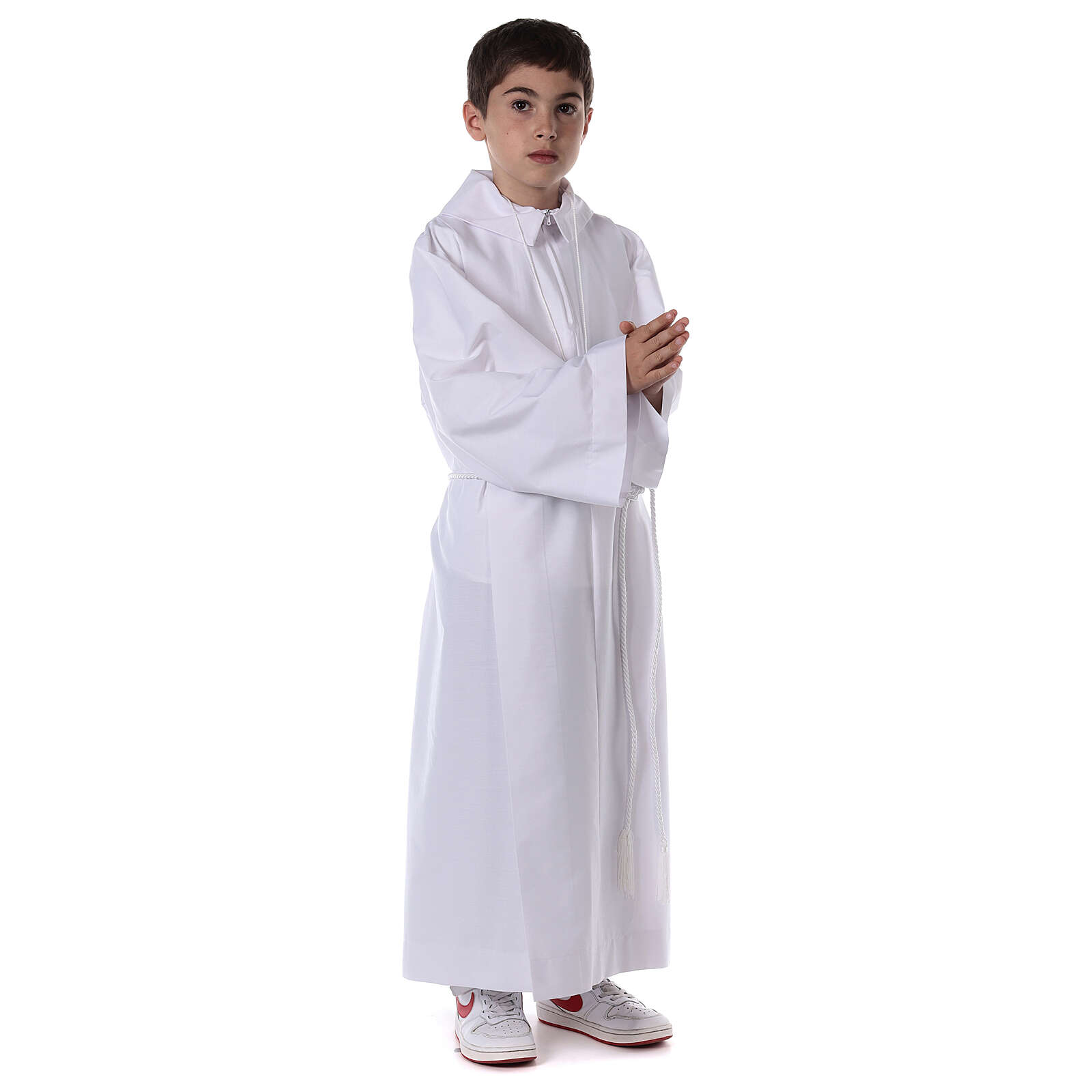 Altar server/Communion alb in white polyester and cotton fabric