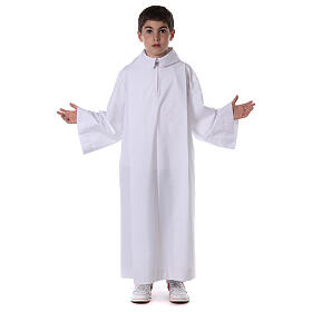 Altar server/Communion alb in white polyester and cotton fabric