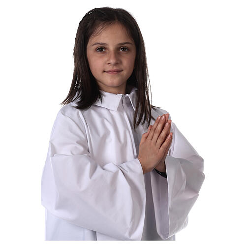 Altar server/Communion alb in white polyester and cotton fabric 2