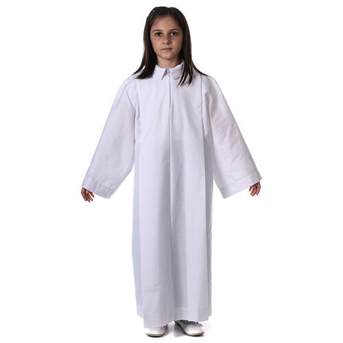 Altar server/Communion alb in white polyester and cotton fabric 4