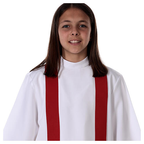 First communion alb decorated with red edges 3