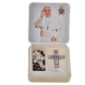 Rosenkranz und Kreuz Papst Franziskus Mahagoni