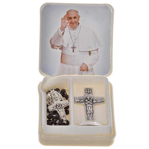 Rosenkranz und Kreuz Papst Franziskus Mahagoni 1