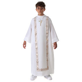 First Communion alb with embroidered cross, white