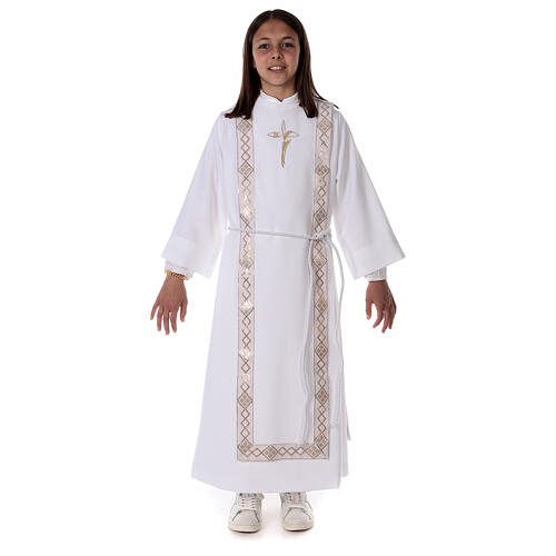 First Communion alb with embroidered cross, white 3