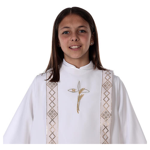 First Communion alb with embroidered cross, white 9