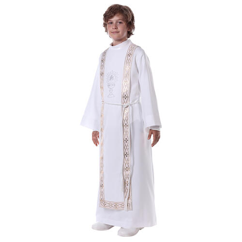 Aube Première Communion blanc scapulaire passementerie strass 6